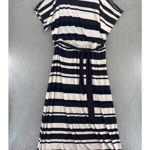 Chicos Dress Womens 3 US Extra Large Brown Striped Maxi Dolman Sleeve Slit Belt